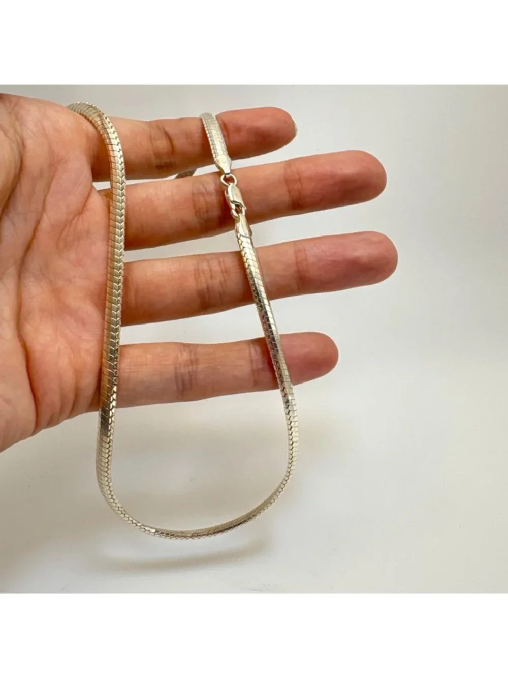 Flexible Low Dome Omega Herringbone Chain 925 Sterling Silver 4.5mm Wide 18